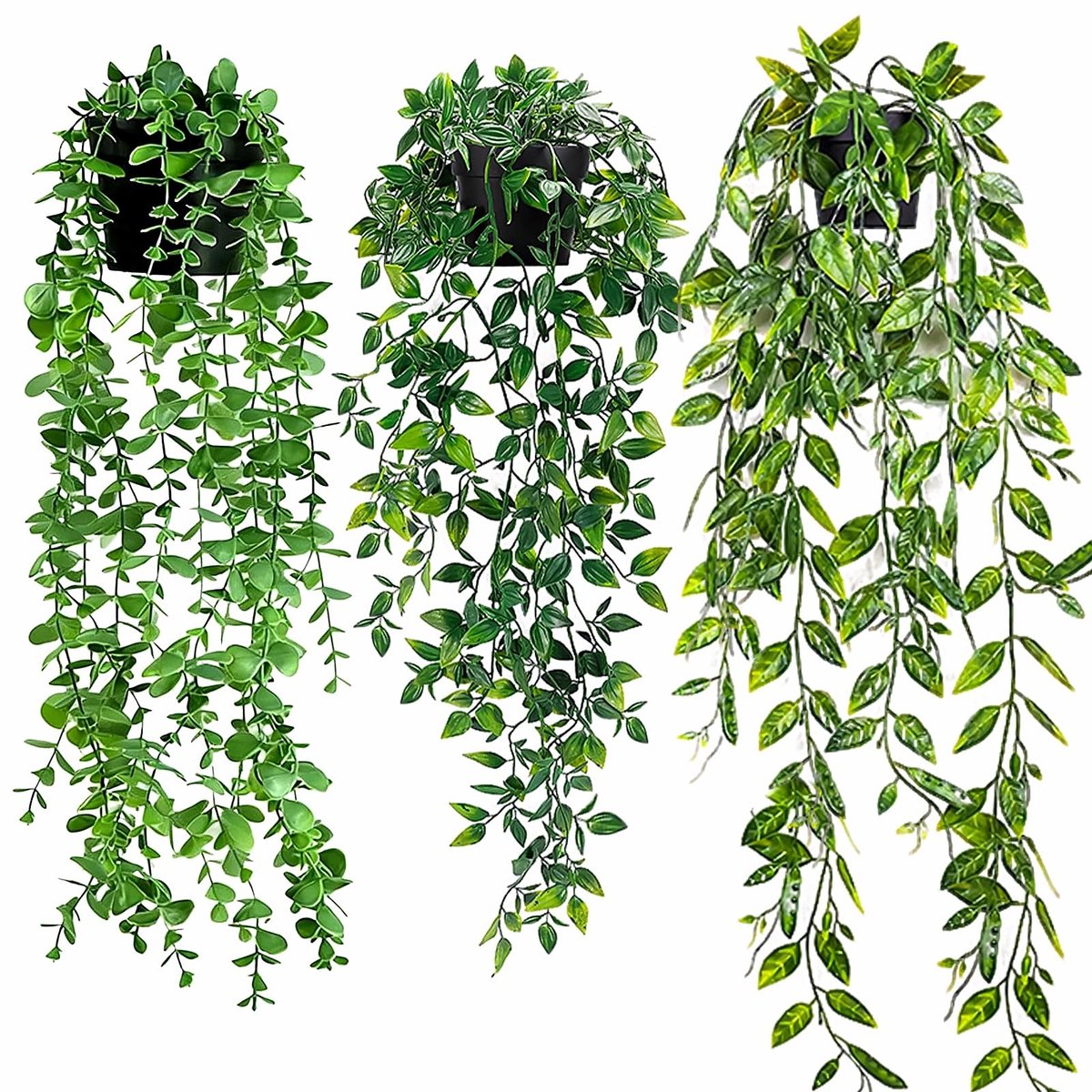 Omgoods - Set van 3 Kunstplanten voor Wanddecoratie, Eucalyptus en Mandala