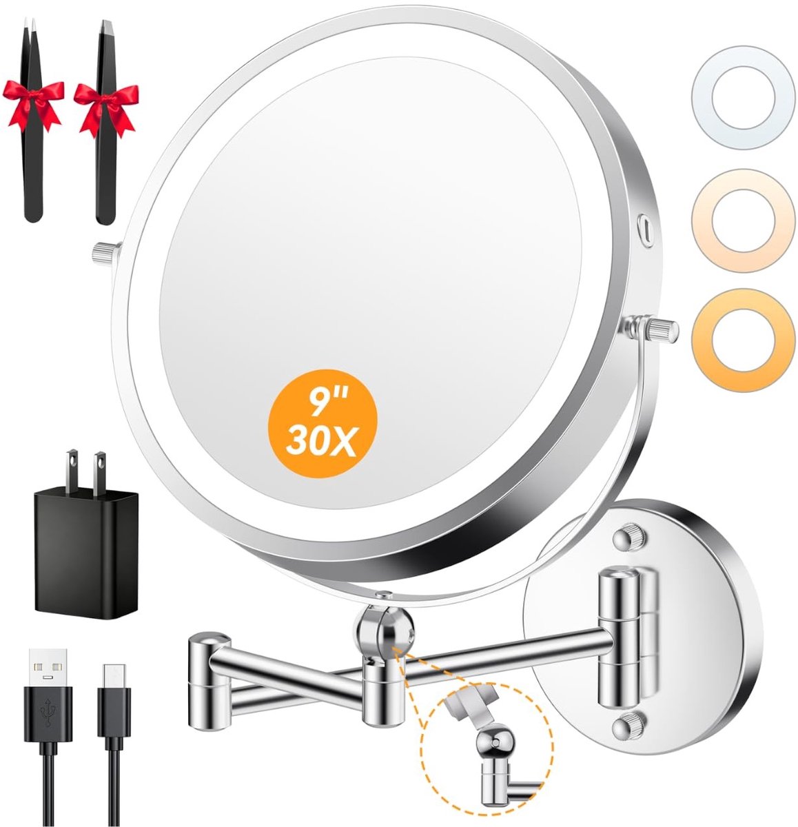 Omgoods - Verlicht Make-up Spiegel met 1X/30X Vergroting