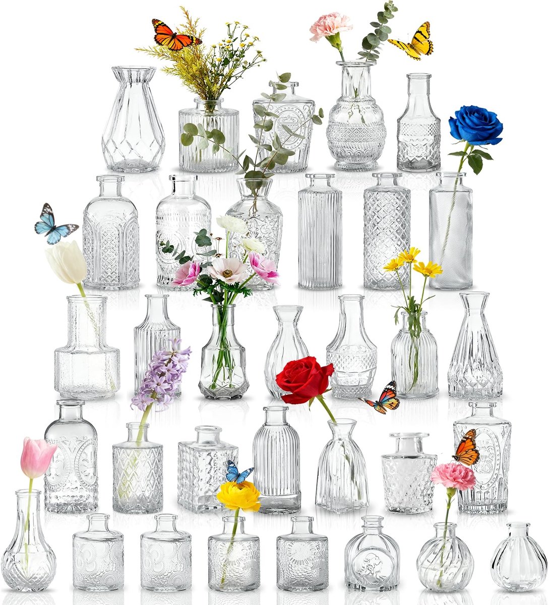 Omgoods - Set van 33 Mini Bloemen Vazen voor Tafeldecoratie