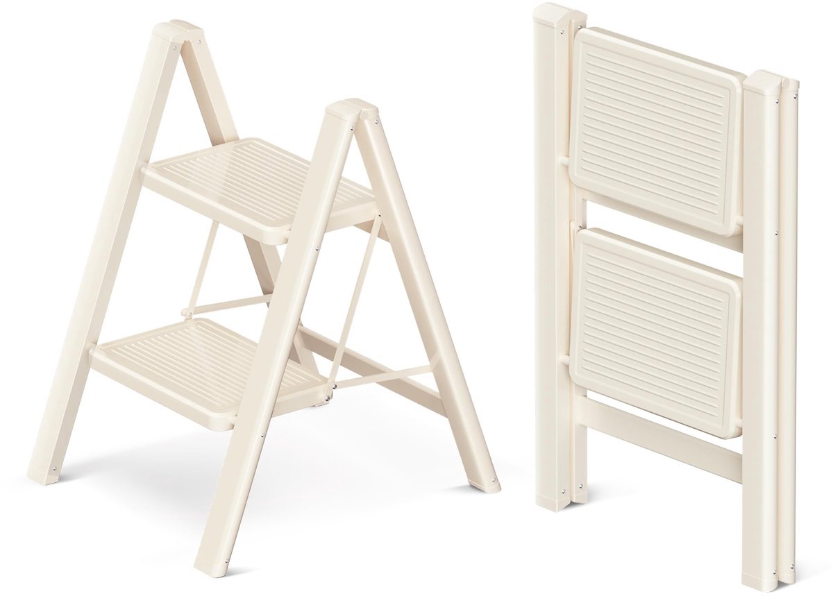Omgoods - Opvouwbare Ladder met 2 Treden en Brede Antislip Pedalen