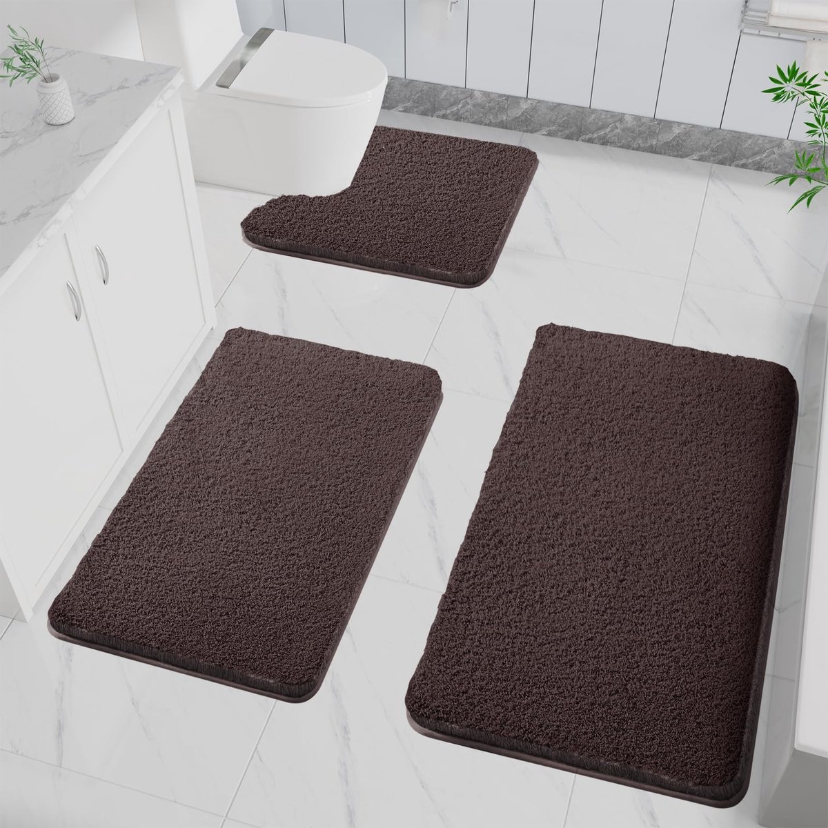 Omgoods - 3 Stuks Badmat - Antislip Microvezelmat voor Badkamer en Douche