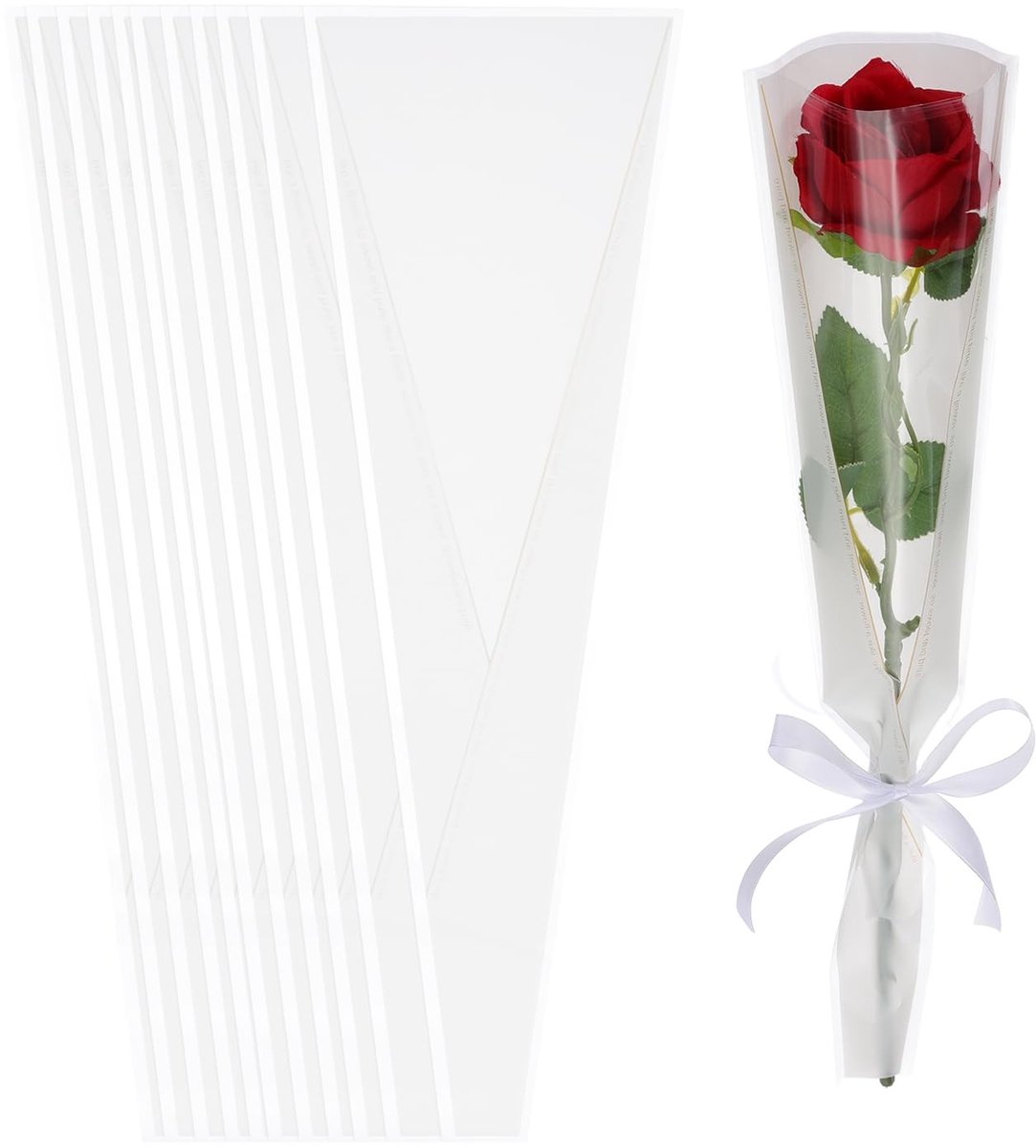 Omgoods - Witte Bloemen Inpakzakken met Gouden Rand, Set van 100