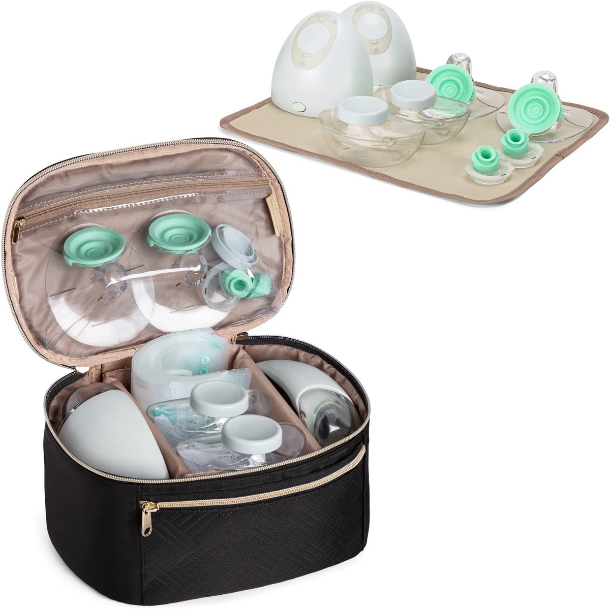 Omgoods - Draagbare Borstkolf Opbergtas met Waterproof Mat voor Werkende Moeders