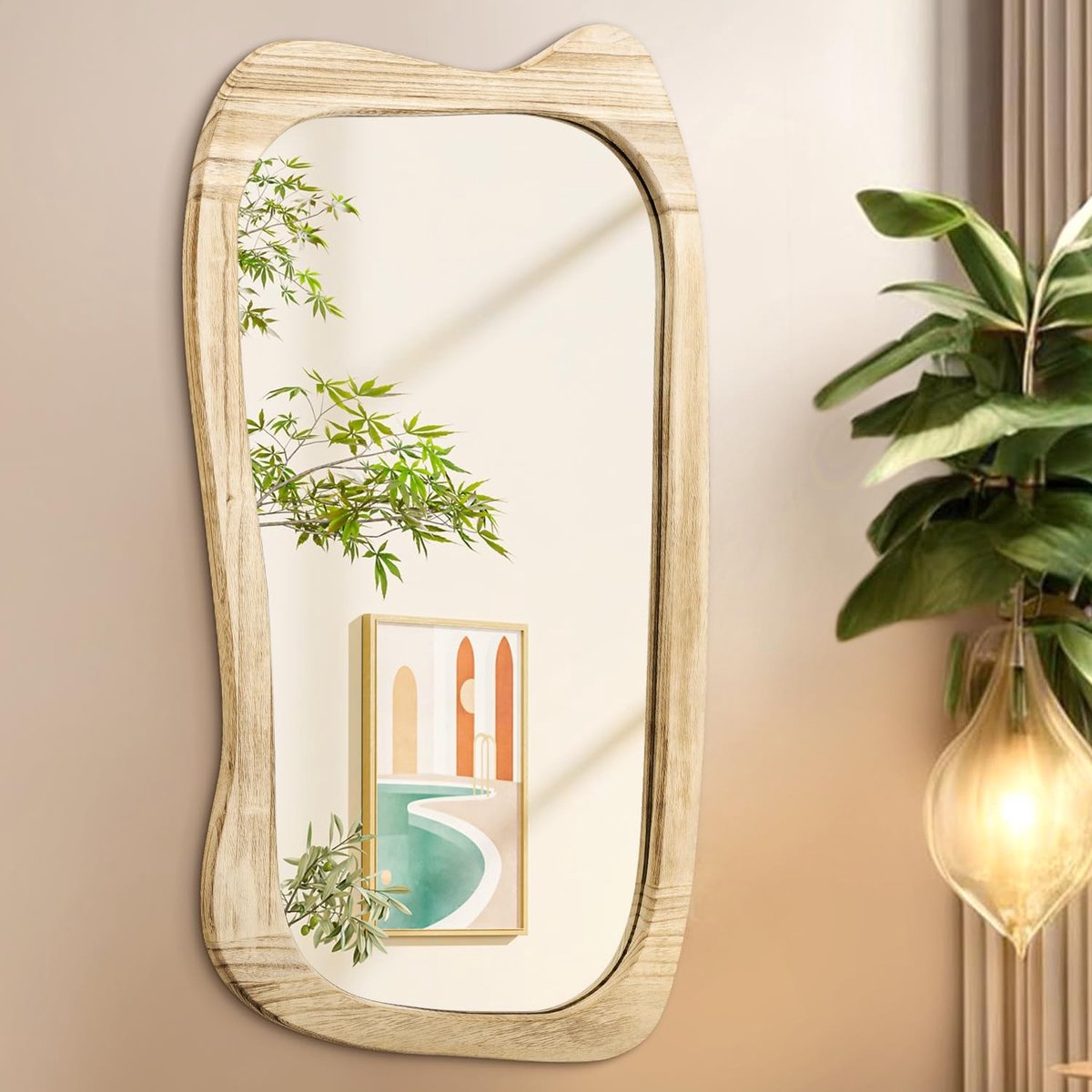 Omgoods - Grote Rustieke Wandspiegel met Houten Frame 80 x 50 cm