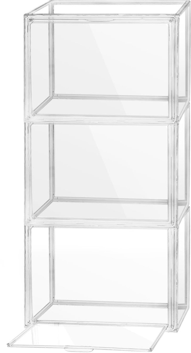 Omgoods - 3 Stuks Schoenendozen - Stapelbare Transparante Dozen met Magneetsluiting