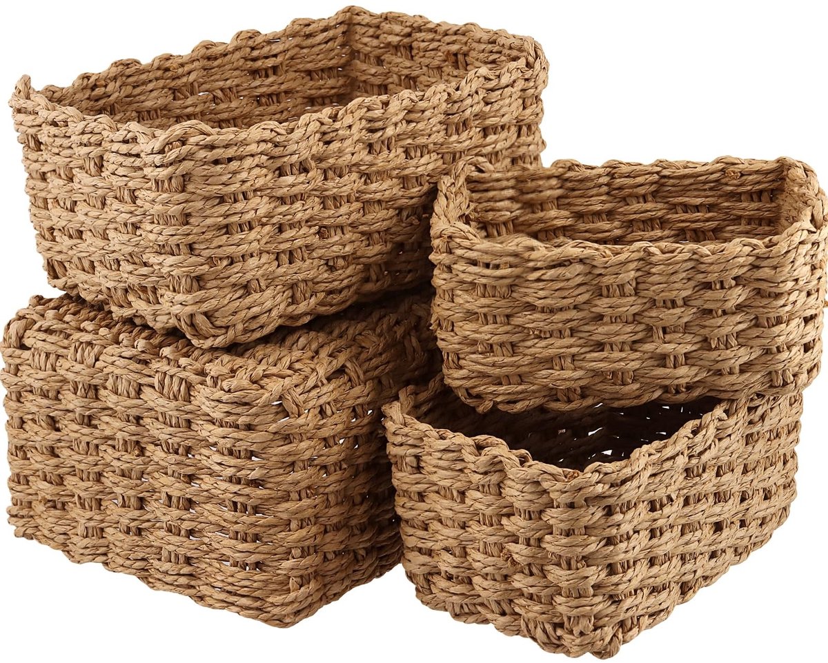 Omgoods - Set van 4 Wicker Opbergmanden - Multifunctionele Geweven Mandjes voor Huis en Kantoor