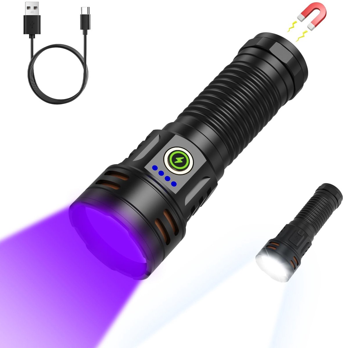 Omgoods - 30W UV Zaklamp met 7 Verlichtingsmodi - Oplaadbare Aluminium Torch