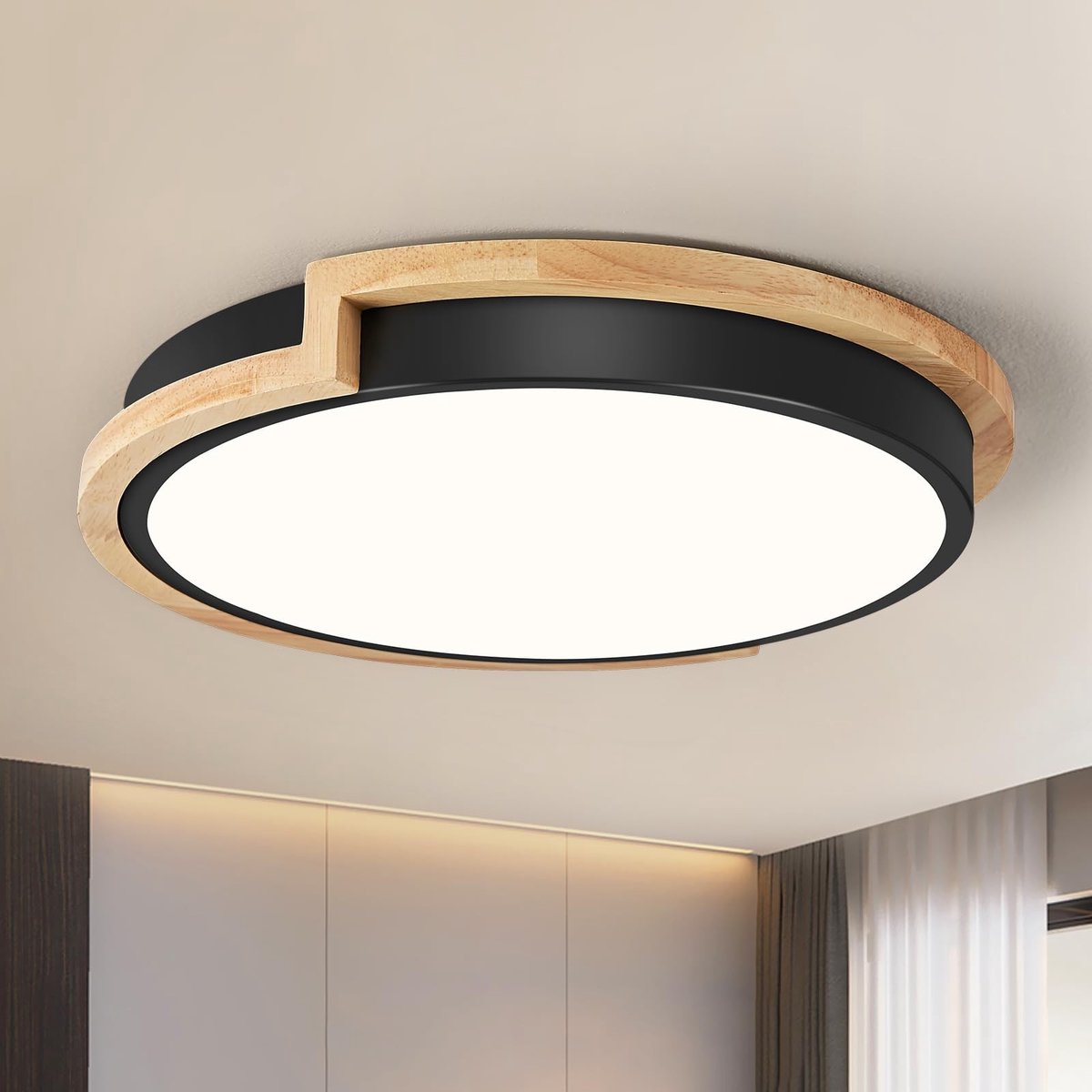 Omgoods - Moderne Zwart Houten Plafondlamp met LED 24W
