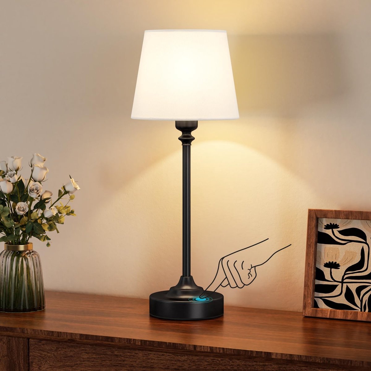 Omgoods - Dimbare Draadloze Tafel Lamp met Witte Linnen Schaduw