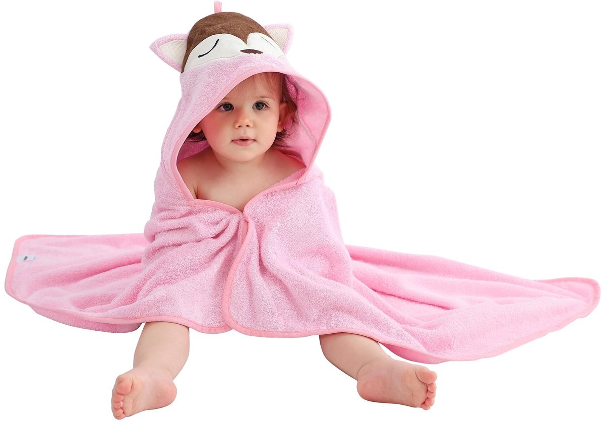 Omgoods - Hooded Badhanddoek voor Baby's met Schattige Dierenprint, 75 x 100 cm