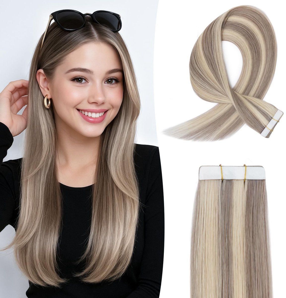Omgoods - Hair Tape Extensions 10 Stuks 30 cm Asblond en Blond - Onzichtbare Haarverlenging