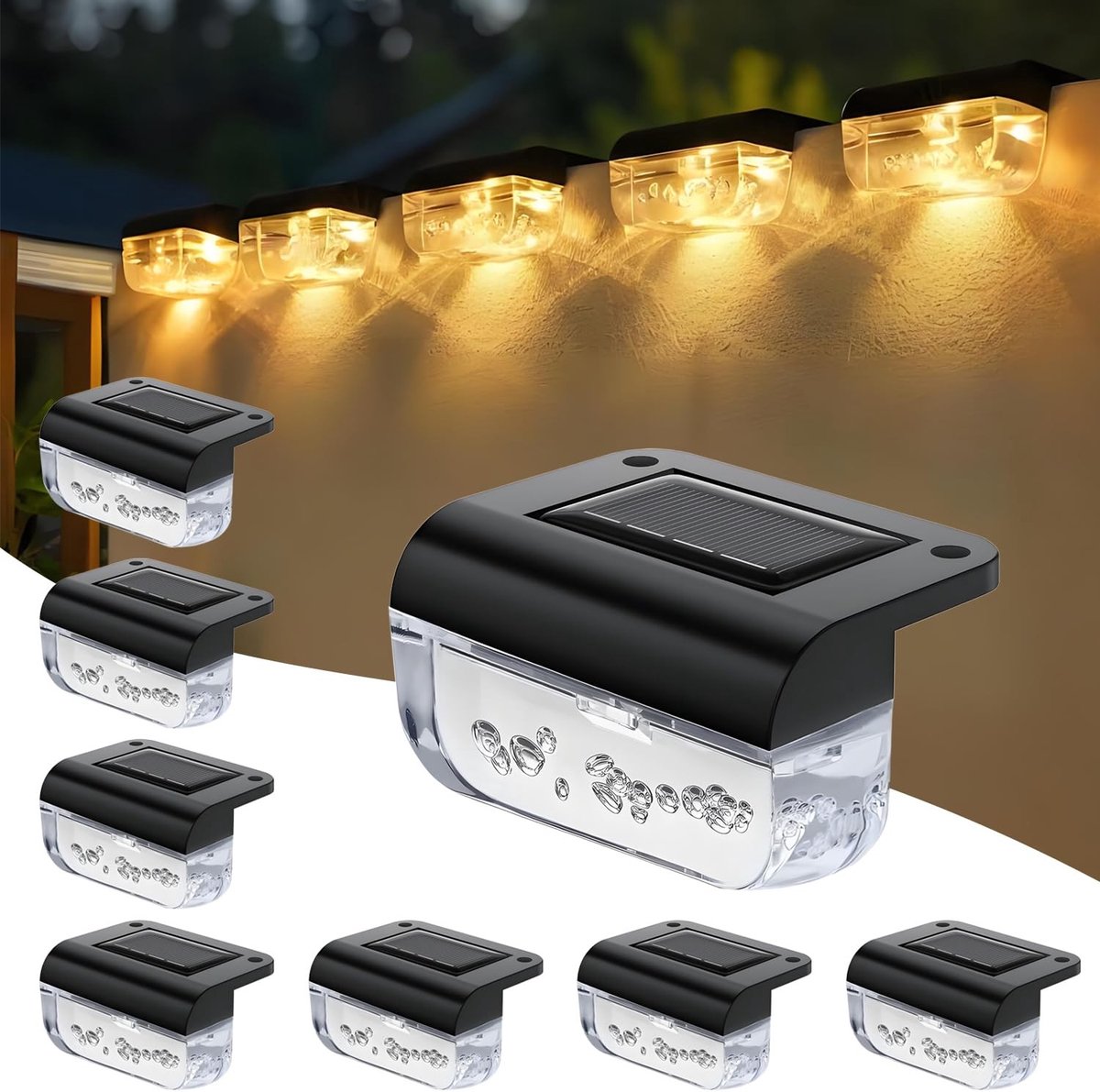 Omgoods - Set van 8 Solar Tuinverlichting voor Buiten met Warm Wit Licht
