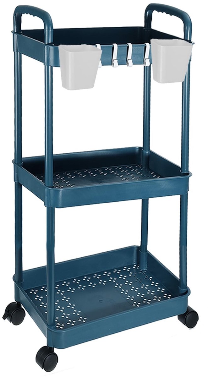 Omgoods - 3-Lagen Rolling Utility Cart met Handvat voor Opslag en Organisatie