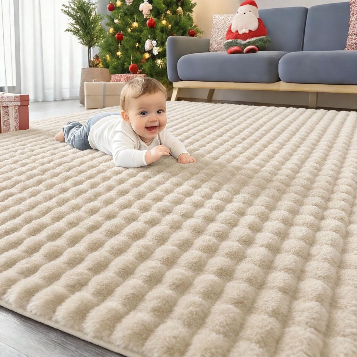 Omgoods - Hoogpolig Vloerkleed met 3D Bubbels 140x200 cm Beige