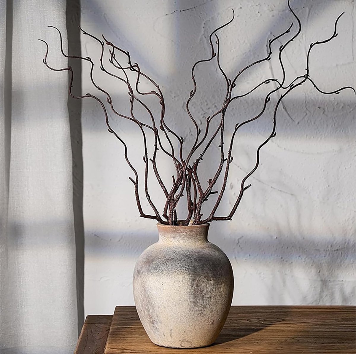 Omgoods - Antieke Keramische Vaasje 15 cm - Boho en Rustic Decoratie voor Droge en Verse Bloemen