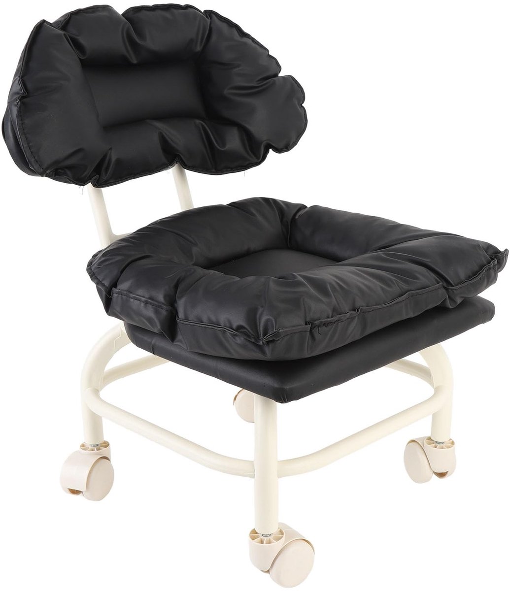 Omgoods- Draaibare Kruk - Ergonomische Ondersteuning - Draagbare Kruk - Werkstoel op Wielen - Zachte Voering - Duurzaam PU-leer - Afmetingen 55 x 40 x 34 cm