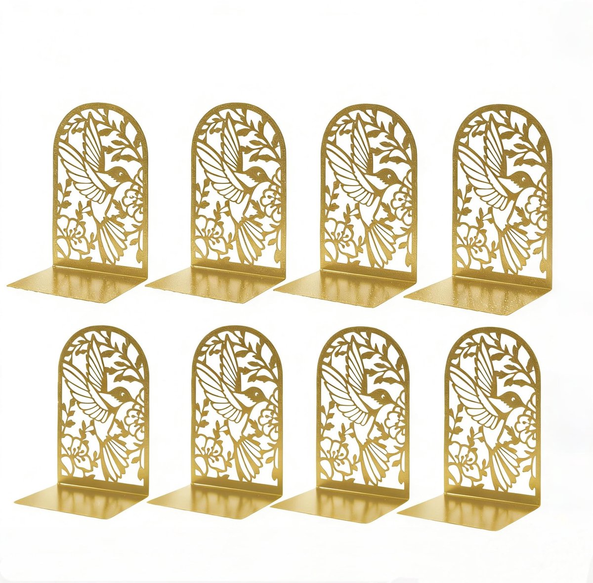 Omgoods - Set van 8 Gouden Metalen Boeksteunen voor Kantoor en Bibliotheek