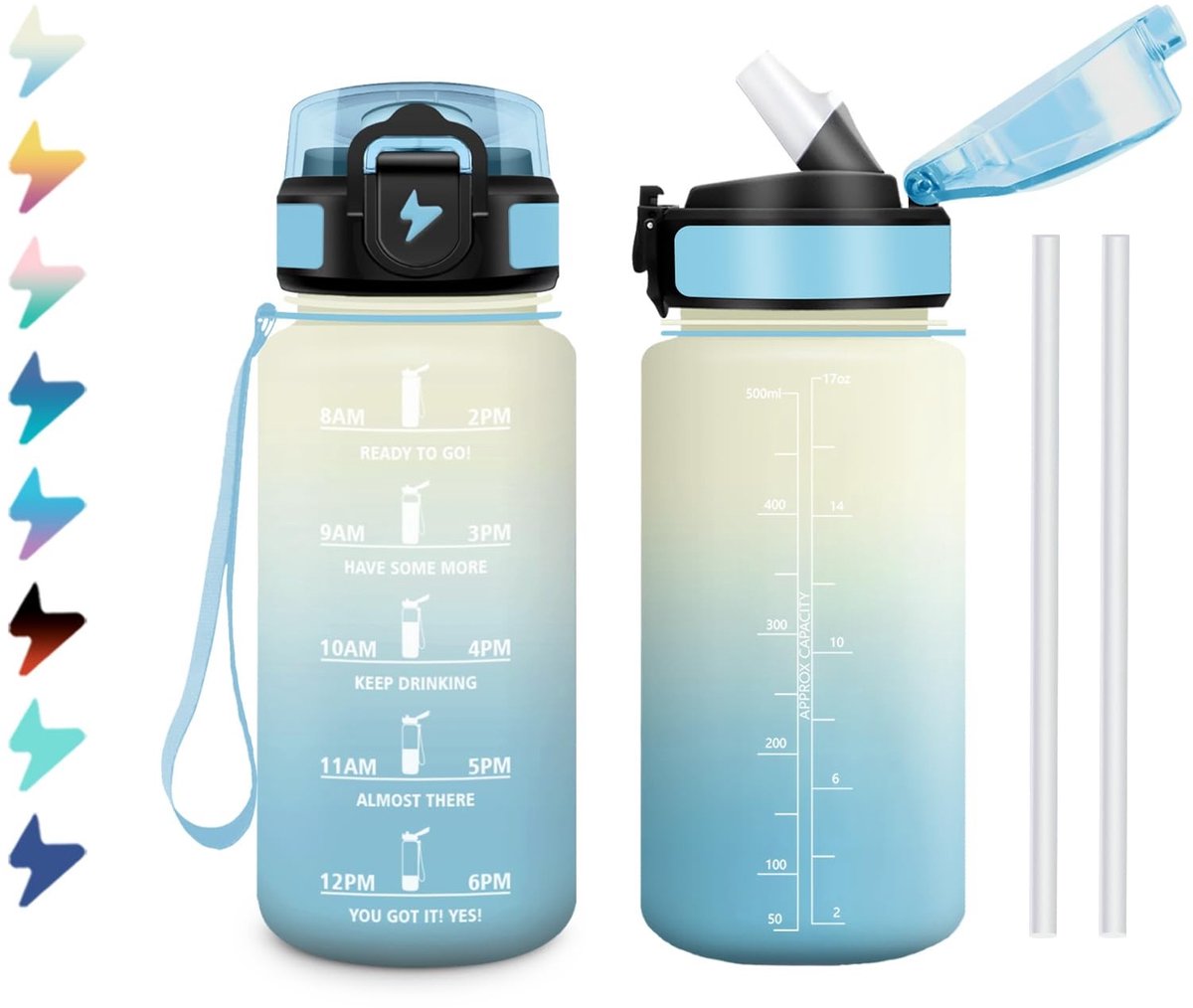 Omgoods - 500 ml Lekvrije Drinkfles met Rietje en Tijdsaanduiding voor Kinderen