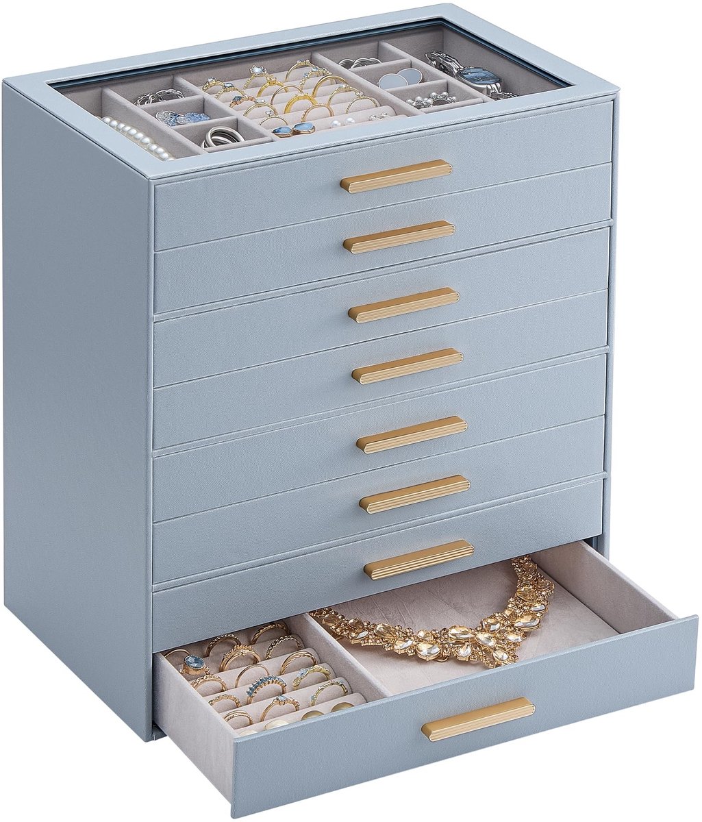 Omgoods - Sieraad Organizer met 8 Lagen en Glazen Deksel