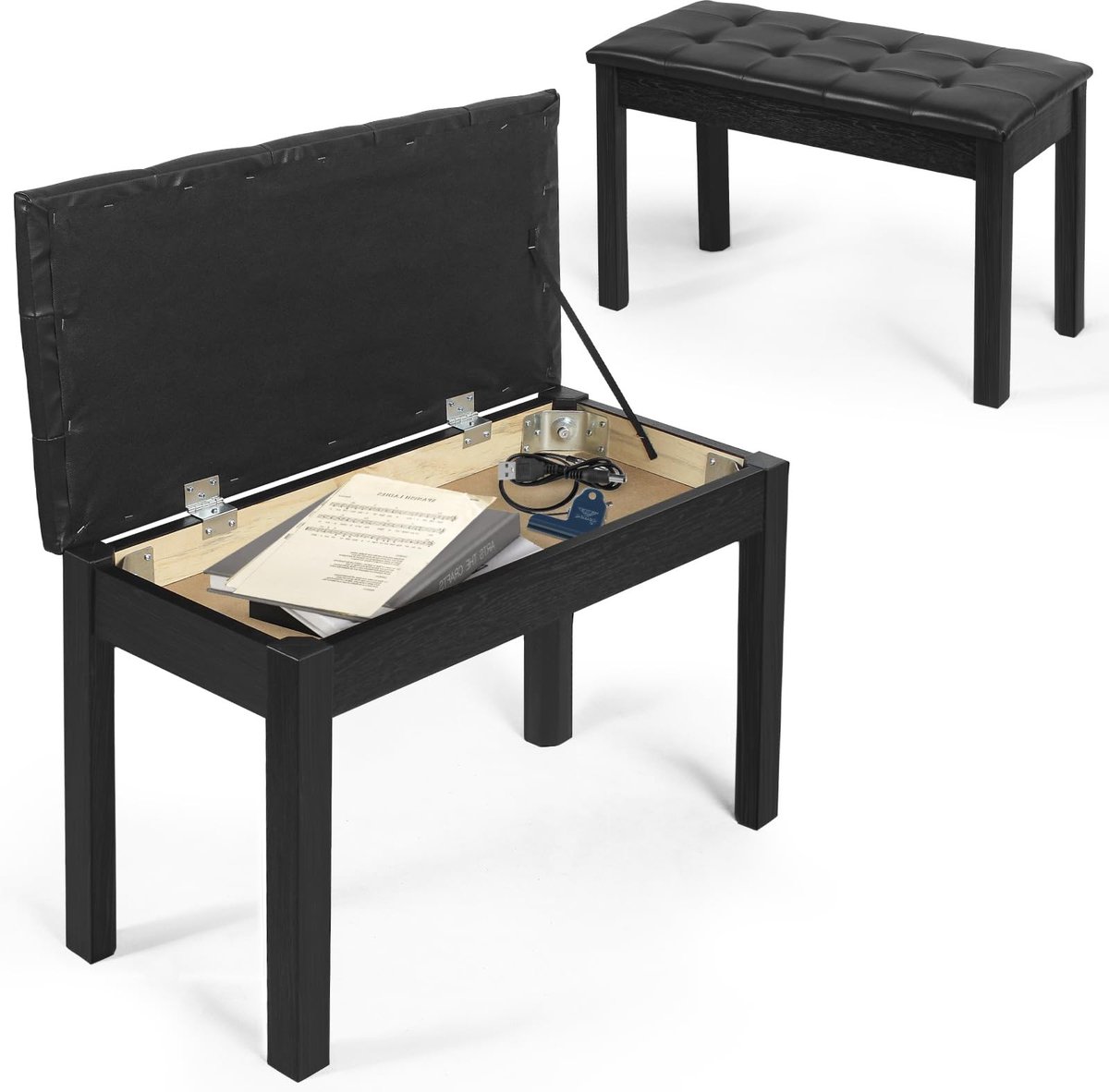 Omgoods - Moderne Houten Piano Bank met Zacht Kussen, Zwart