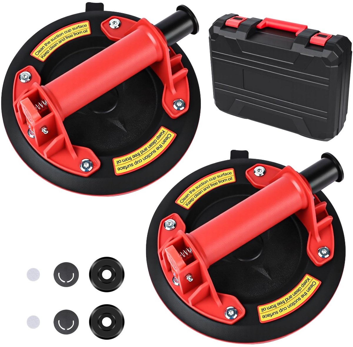 Omgoods - Set van 2 8 Inch Vacuum Suction Lifters voor Glas en Tegels, Rood