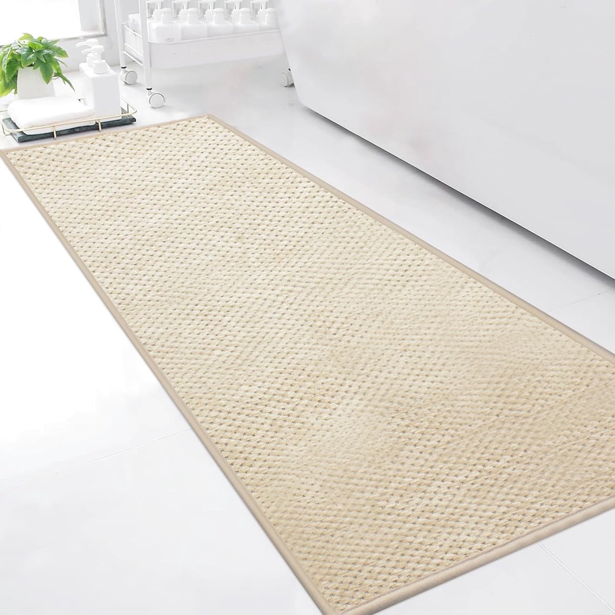 Badkamerkleed 50 x 150 cm, Zachte Chenille Badmat met Antislip Rubberen Onderkant, Machine Wasbaar, Sneldrogend, Beige