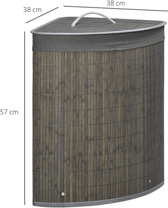 COVREO Wasmand 38x38x57 cm grijs, bamboe met deksel en uitneembare zak — afbeelding 2
