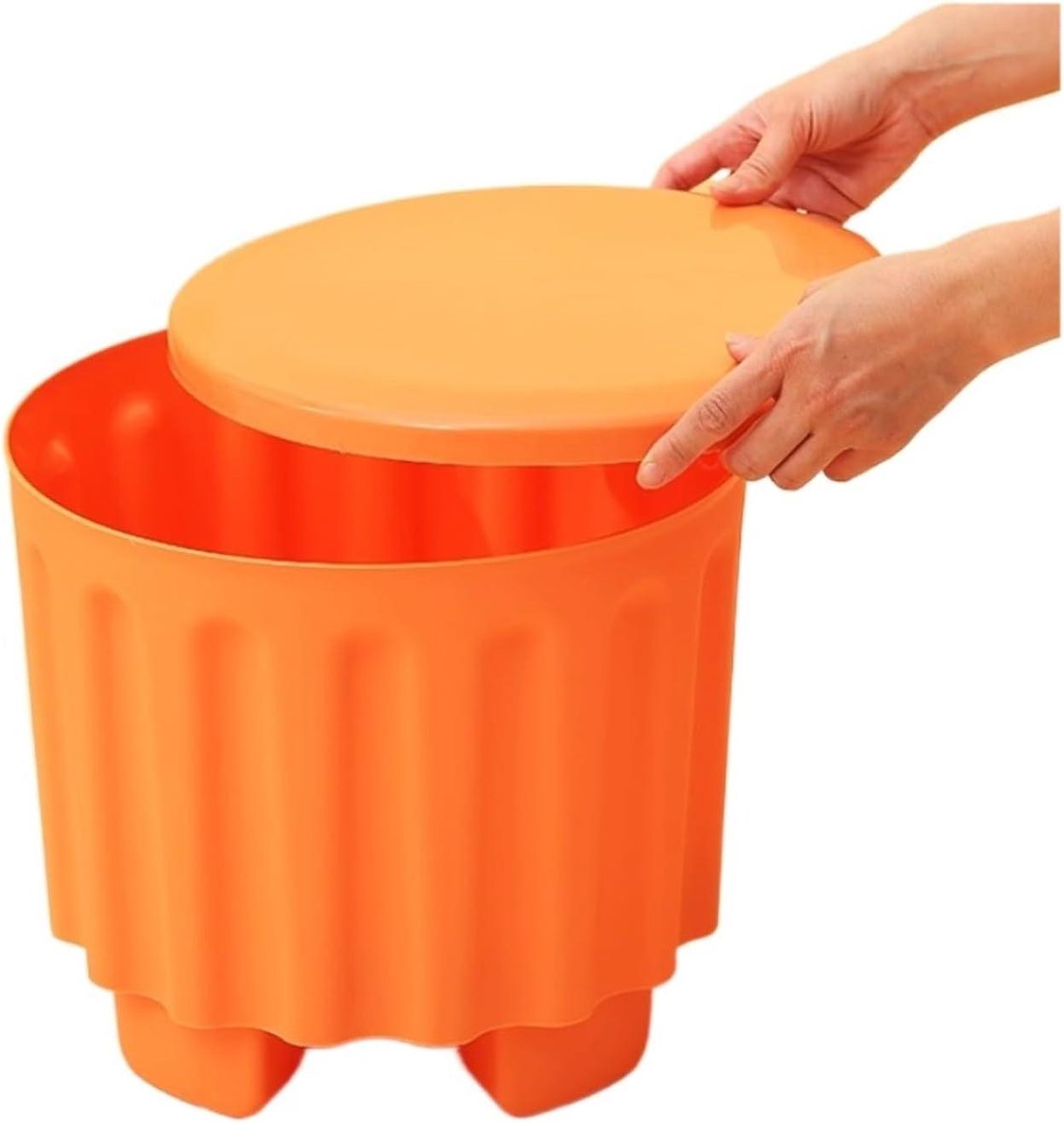 Opbergkruk - Voetenbank met opbergruimte - Schoenen opbergen - Veelzijdig en praktisch - 28x27.5x21cm - Oranje