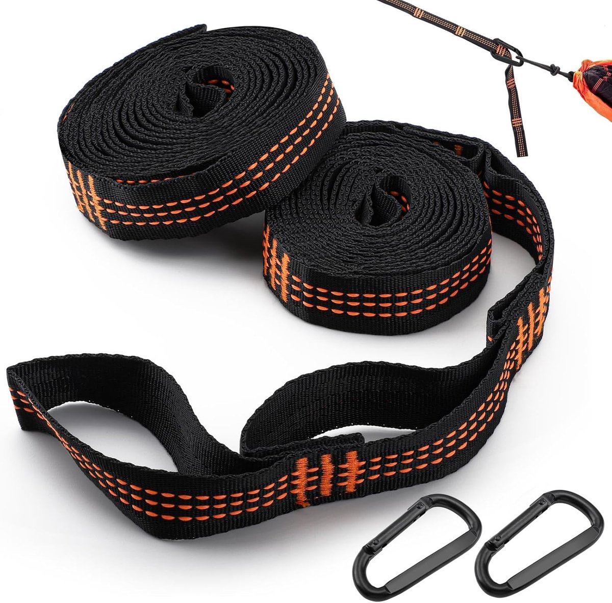 SnelShoppen - Hammock Bevestiging 2 Stuks, Hangstoel Ophangset met 2 Haken, Max. Draagcapaciteit 200 kg voor Tuin, Buiten, Reizen, Oranje