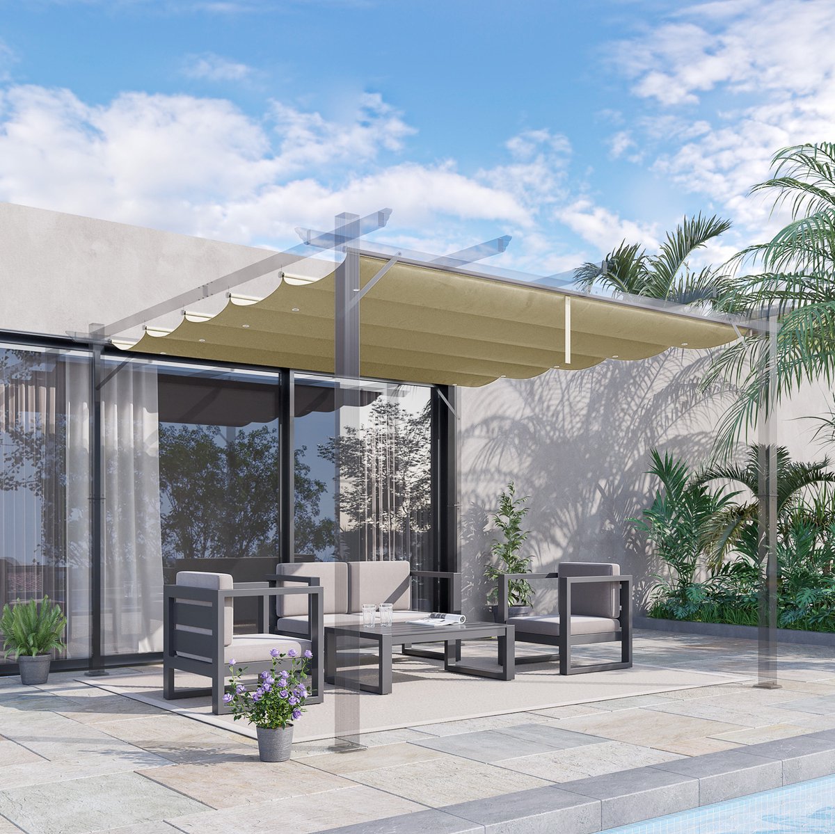 COVREO Verandazeil 250x255 cm beige, polyester met 10 afwateringsgaten
