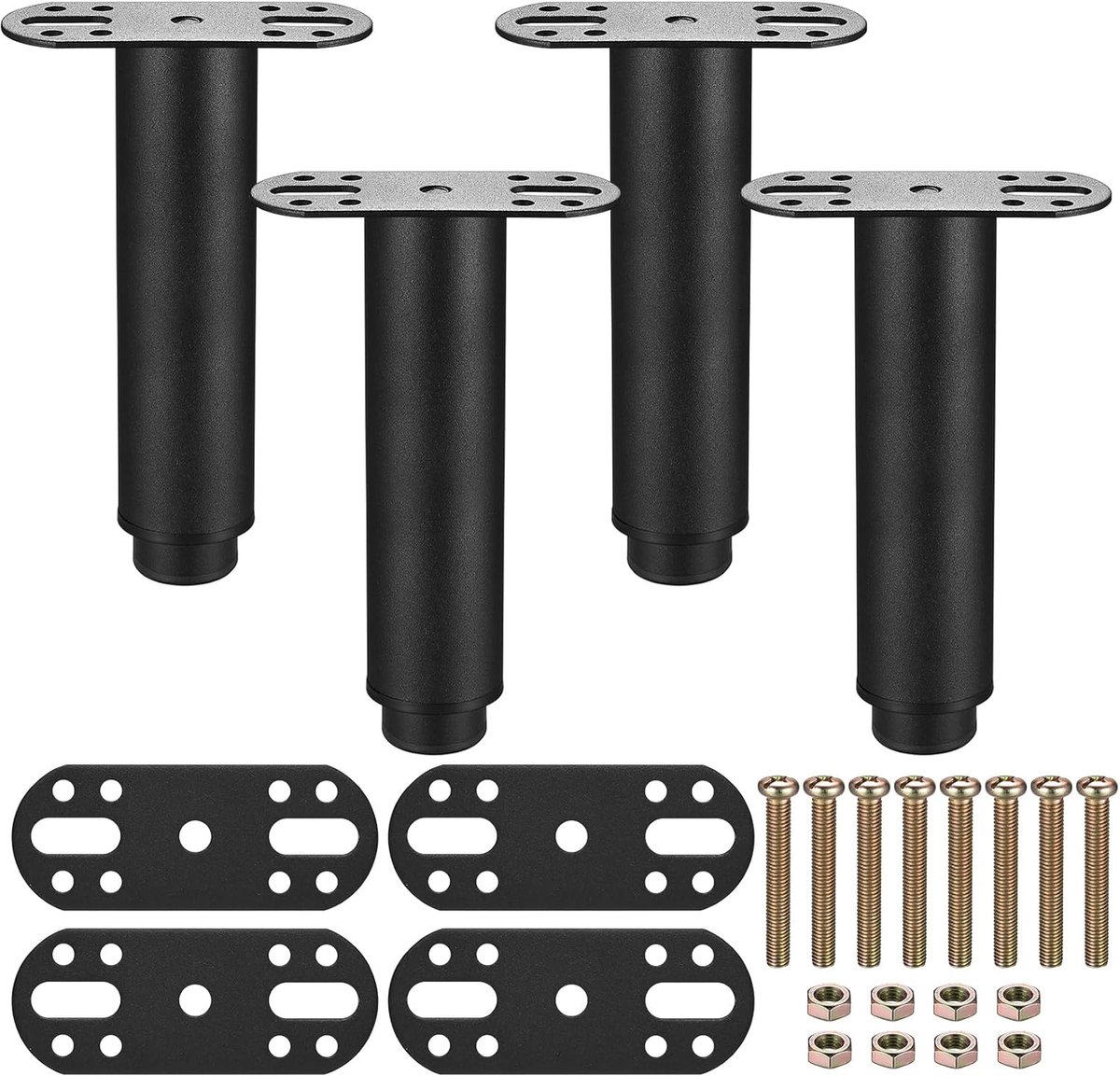 SnelShoppen - Set van 4 Verstelbare Meubelpoten - Metalen Bedsteun Poten 15-25cm voor Kast, Stoel, Tafel en Bedframe - Sterk en Duurzaam