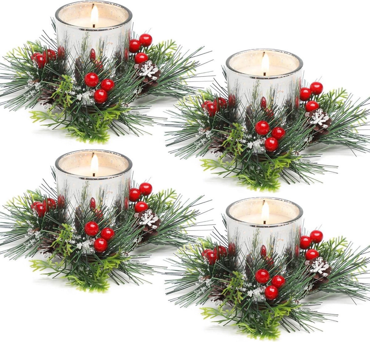 Kandelaar Ringen 20CM - Kunststof Bessen Krans - Sneeuwige Dennennaalden - Perfect voor Kerstdecoratie - ShopVlot