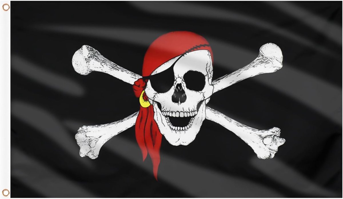 SnelShoppen - Piratenvlag 150 x 90 cm Dubbelzijdig met Messing Oogjes - Piratenvlag Halloween Feest Tuin Binnen Buiten Decoratie Rood Vlag Pack van 2