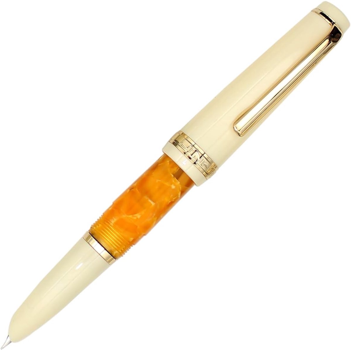 SnelShoppen - Mini Fountain Pen met Gouden Rand, Acryl Pocket Pen, Oranje, Verborgen Extra Fijne Nib (0.38mm), Ideaal voor Notities en Creatief Schrij