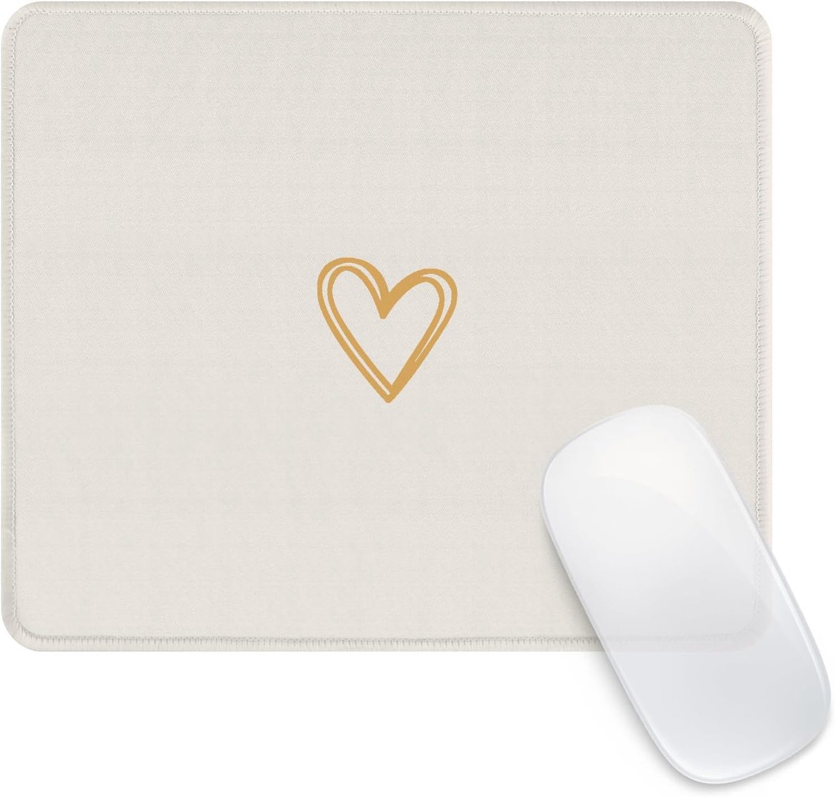 SnelShoppen - Vierkante Aesthetic Schattige Hart Muismat - Persoonlijke Waterdichte Antislip Rubber Basis Computer Muismatten voor Draadloze Muis, Bei