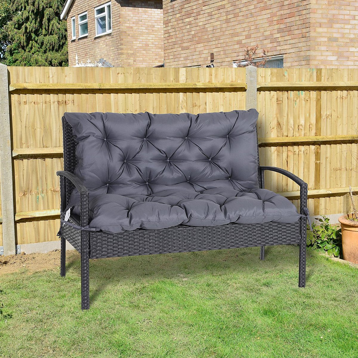 COVREO Tuinbankkussen 100x98 cm donkergrijs, polyester met 6 bevestigingsbanden