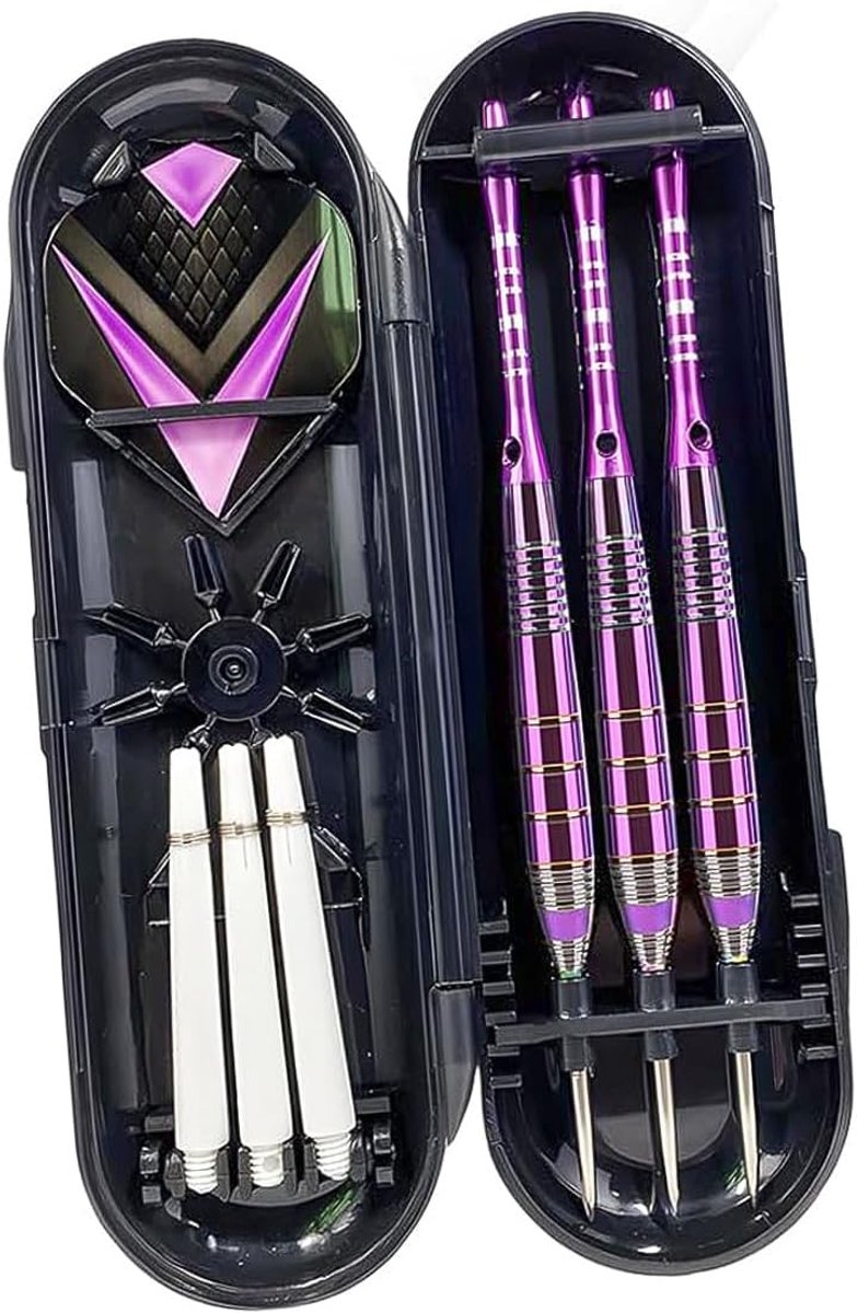 SnelShoppen - Professionele Steel Tip Dart Set 3-Pack 24g Darts met Dart Case, 3 Dart Vleugels, 3 Reserve Plastic Dart Schachten, Rubber Ringen en Dar