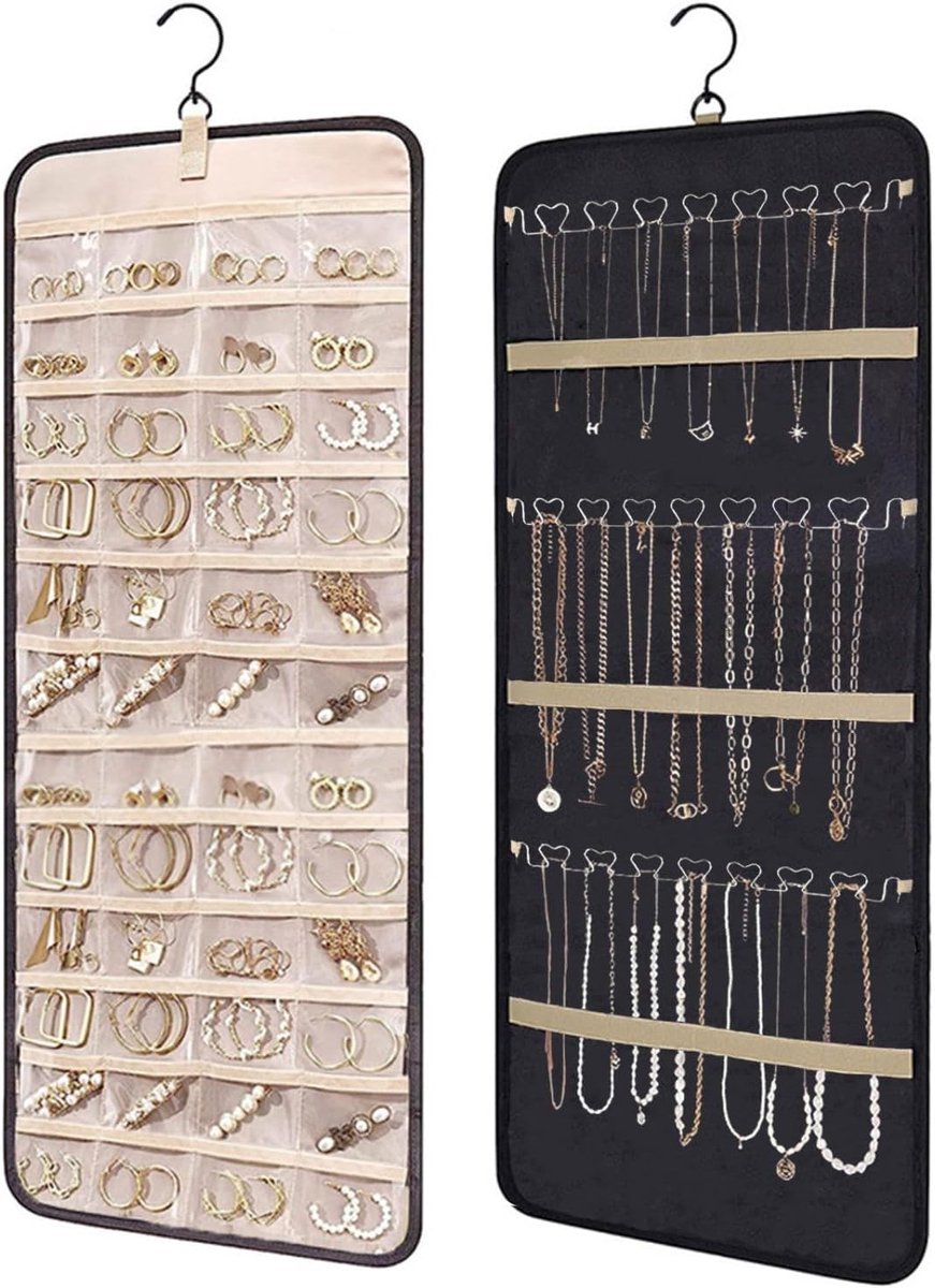 SnelShoppen - Hangende Sieraden Organizer, Sieradenopslag voor Dressoir en Kledingkast, Hangend Oorbellen Organisator met Compartimenten en Haak, Wate