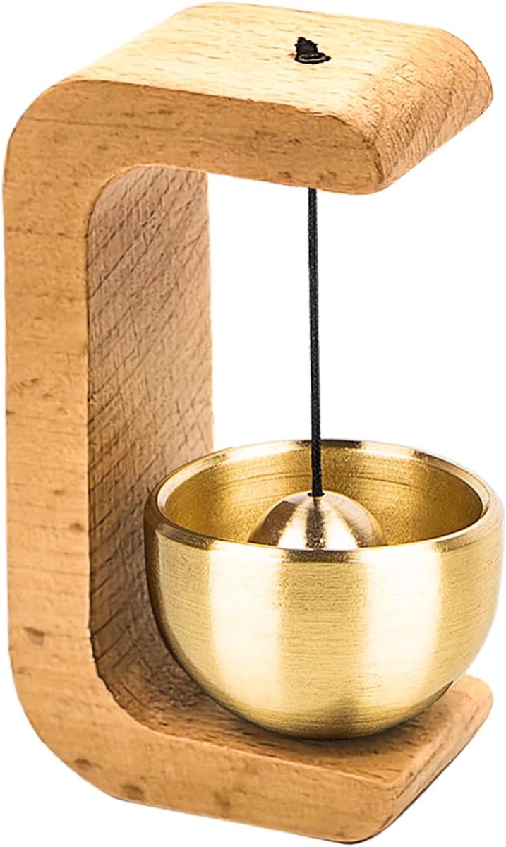 Golden decorative shopkeeper bell for doorway - magnetic wooden doorbell with brass bell, ideal entrance hanging gong - ShopVlot