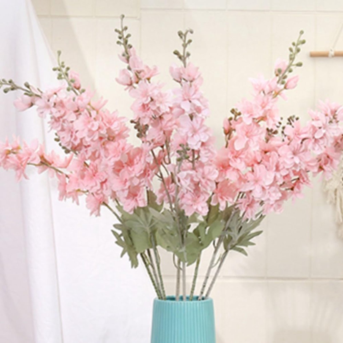 SnelShoppen - 6 Stuks Kunstbloemen Delphinium 85cm - Lifelike Zijde Bloemen Larkspur voor Hoge Vazen - Roze Decoratie voor Thuis, Bruiloft en Feest