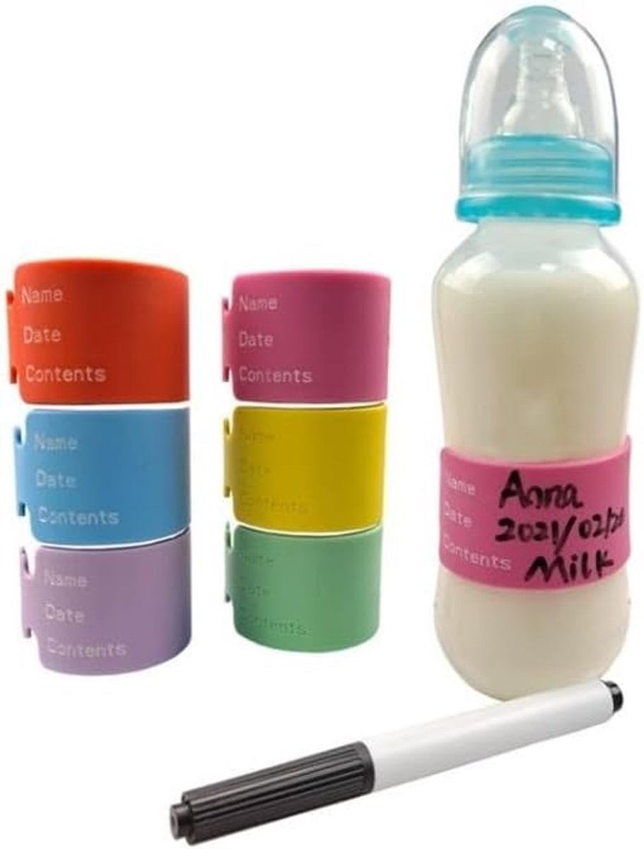 Herbruikbare Fles Labels - Siliconen Markers - Spullen Identificeren - Waterdicht en Rekbaar - 6 Stuks - Meerkleurig