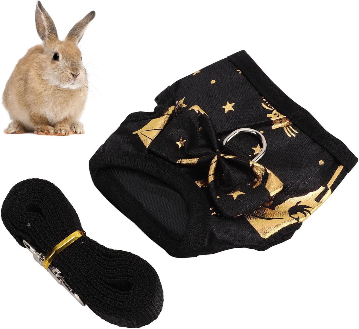 SnelShoppen - Nylon konijnenharnas met halsband en lijn, verstelbaar, zacht konijnenharnas voor konijnen, fretten, hazen, kittens, cavia's, comfortabe