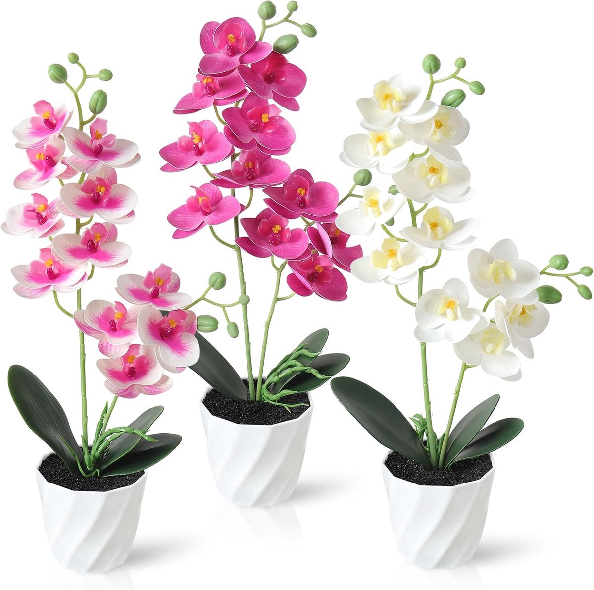 Kunstbloemen Orchidee 38cm - Faux Potplant in Witte Pot - Elegant Binnendecoratie - Voor Tafelcentra en Woonkamer - SnelShoppen