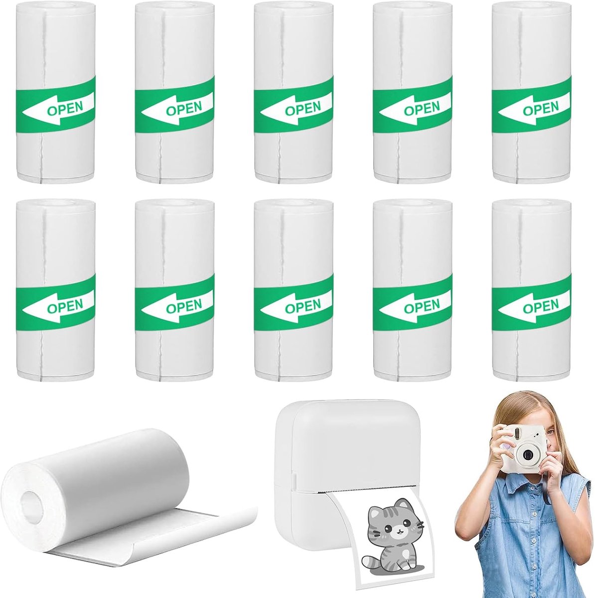 UOY 10 rolls of children's thermal paper, thermal paper, self-adhesive, thermal paper, mini thermal paper for mobile - ShopVlot