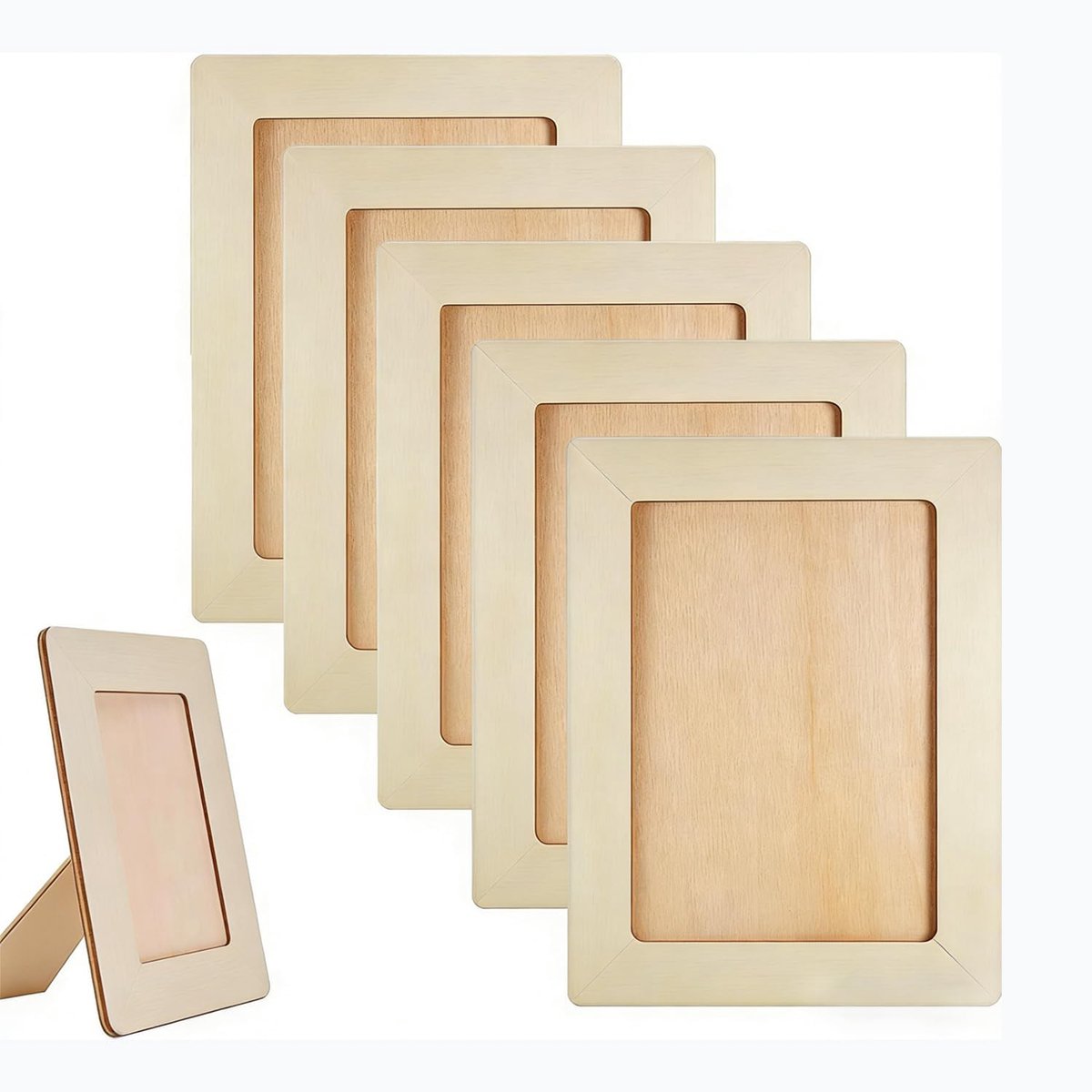 SnelShoppen - 6 Stuks Houten Fotolijsten voor Creatieve Klussen, Rechthoekige Lijsten voor Tafelpresentatie, DIY Fotolijsten, 19x14 cm