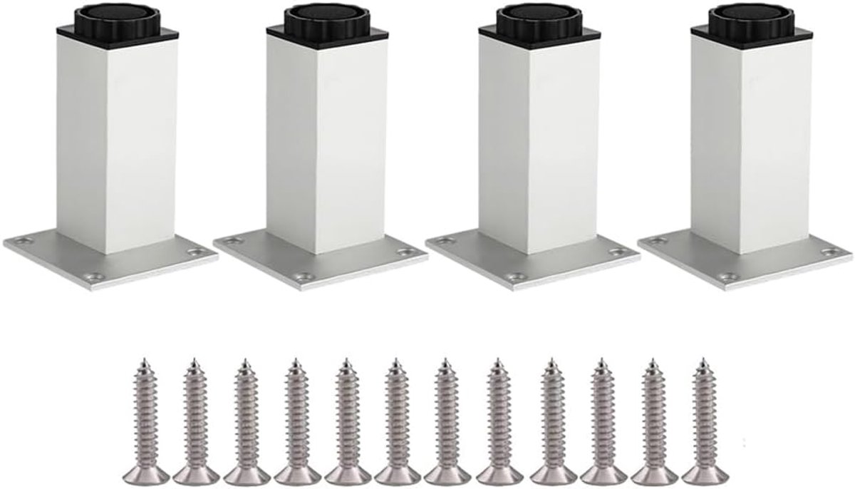SnelShoppen - 4 Stuks Meubelpoot, 10cm Hoogte Verstelbaar, Aluminium Leggingen, Vervangingspoot voor Tafel, Bank, Stoel, Bureau, Keuken, Kast - Zilver