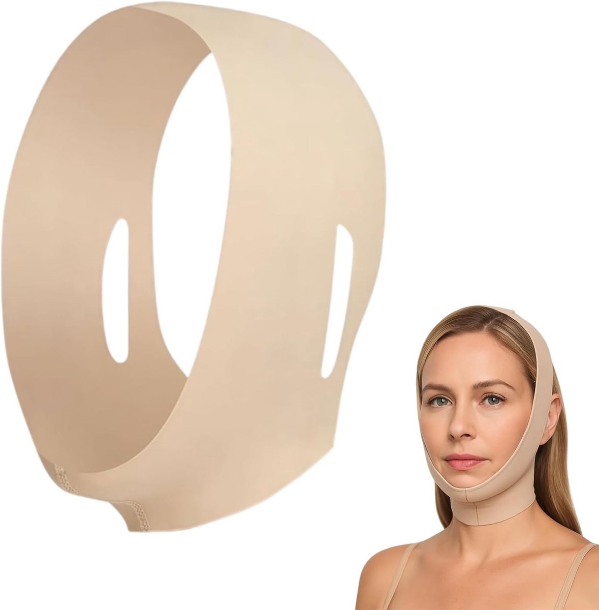 Herbruikbare kinband masker en kaaklijn trainer voor kinvorming en rimpelvermindering, huidvriendelijk en comfortabel voor slaapapneu - Beige