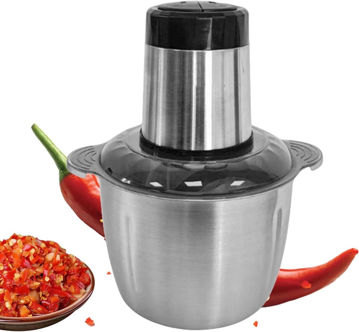 Keukenmachine - Voedselhakker Blender - Maaltijd Voorbereiding - Roestvrij Staal - 2L Capaciteit - Zilver