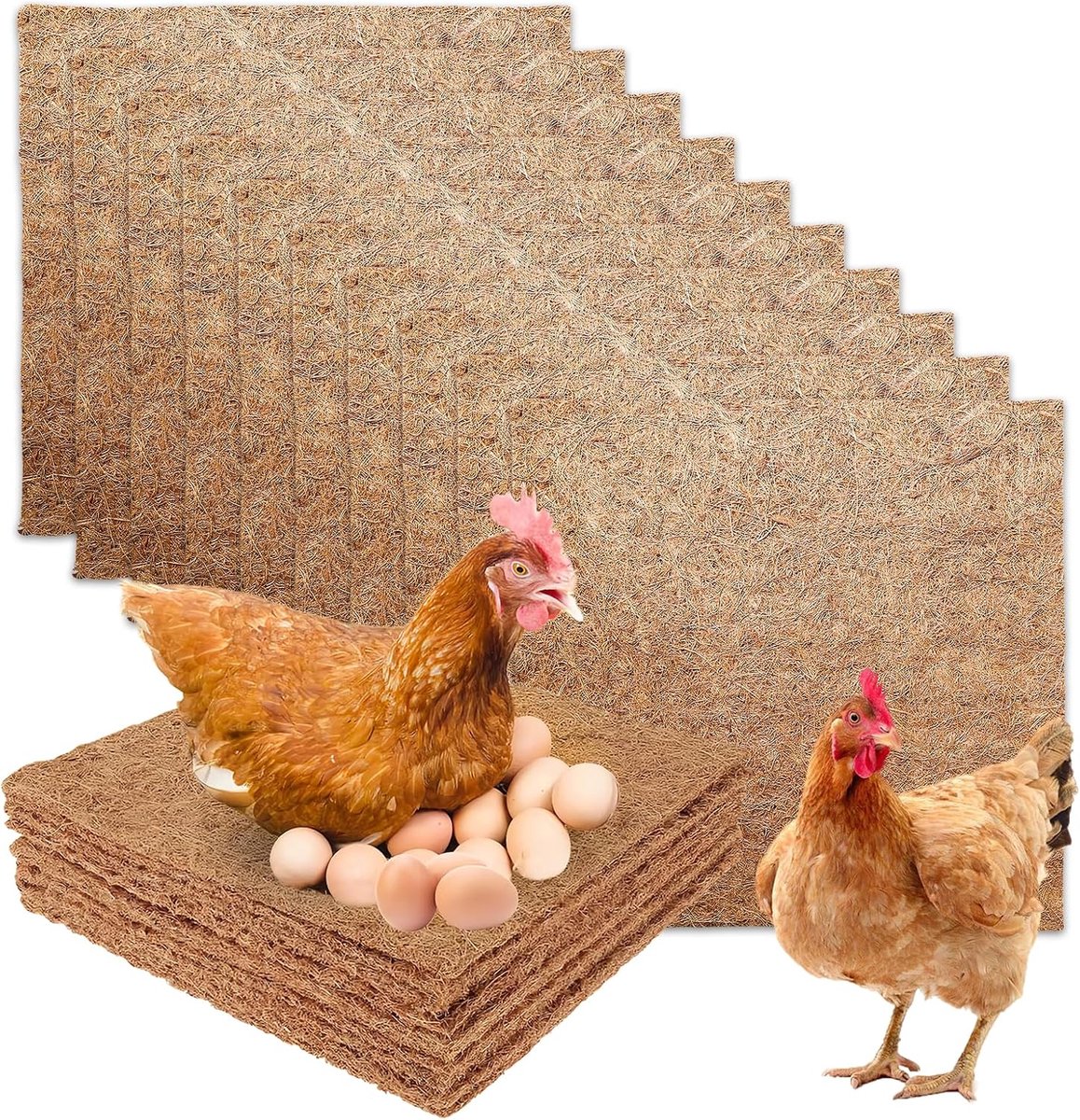 SnelShoppen - 10 Stuks Kippen Nestmatten 30 x 30 cm, Nesting Pads voor Kippen, Natuurlijke Kokosvezels, Duurzaam en Milieuvriendelijk, Ideaal voor Leg