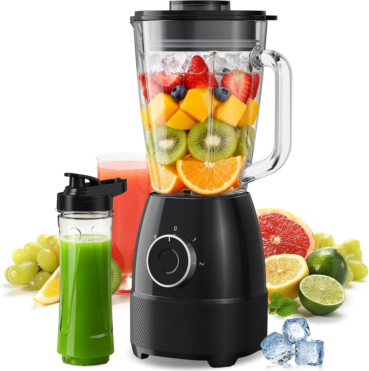 Smoothie-Blender - Glazen Kan 1,5L - 1500W Motor - Variabele Snelheid - Voor Gezonde Dranken
